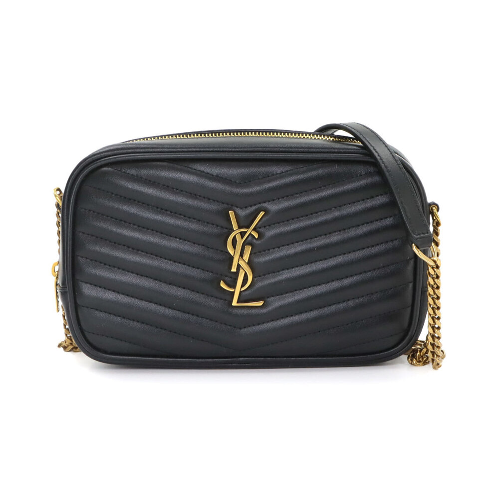 Saint Laurent Lou Chain Shoulder Handbag, Leather, Black, 748849, Gold Hardware